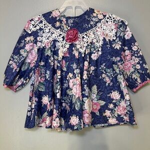 Vintage Memories by Jo Lene Toddler Floral  Dress 24/XL Lace and Rose Accents